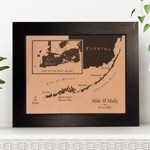 Carte souvenir en cuir unique pour cadeaux d'anniversaire, art de voyage en Floride pour mariage lune de miel