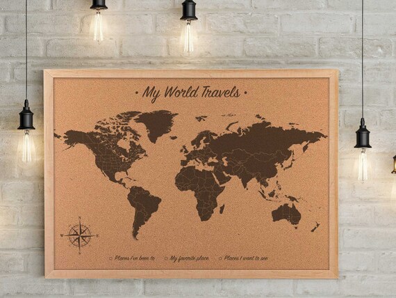 World map / cork puzzle - natural color, white printing