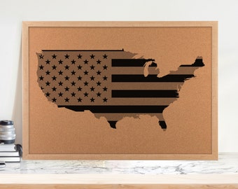 Americana United States Map Flag Cork Bulletin Board - 23x17 inches | JW Design Studio