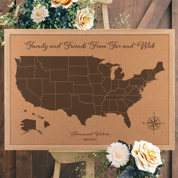 Wedding Guest Book Map [ Guest Book Alternative, Where our guests are from, unique decor ] JW Design Studio