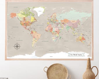 vintage style exécutif avec punaises carte du monde affiche 24 x 36 | Studio de conception JW