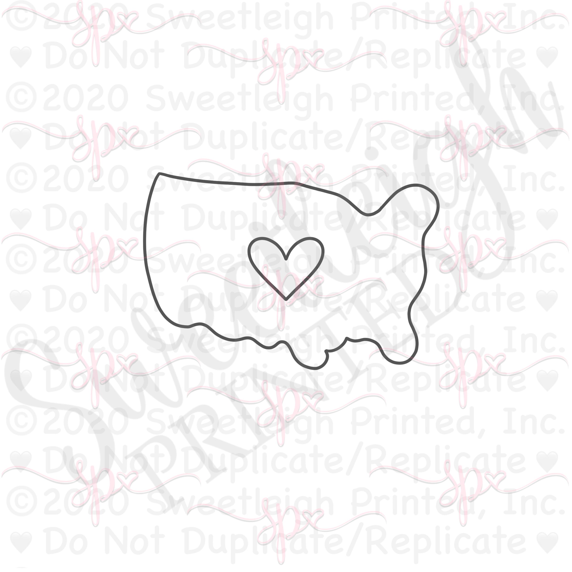 United States with Heart Cutout Cookie Cutter