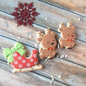 Santa&#39;s Sleigh Cookie Cutters, Prancer Cookie Cutter, Sleigh with Bow Cookie Cutter