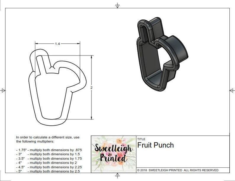 Cocktail Cookie Cutter Fruit Punch Cookie Cutter Punch Cookie Cutter Drink Cookie Cutter.