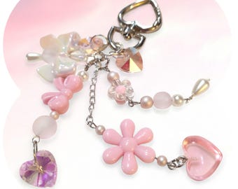 Cute pink coquette bag charm, cutesy keychain accessory