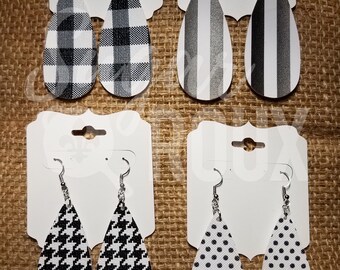 Leather Earrings | Black & White Houndstooth