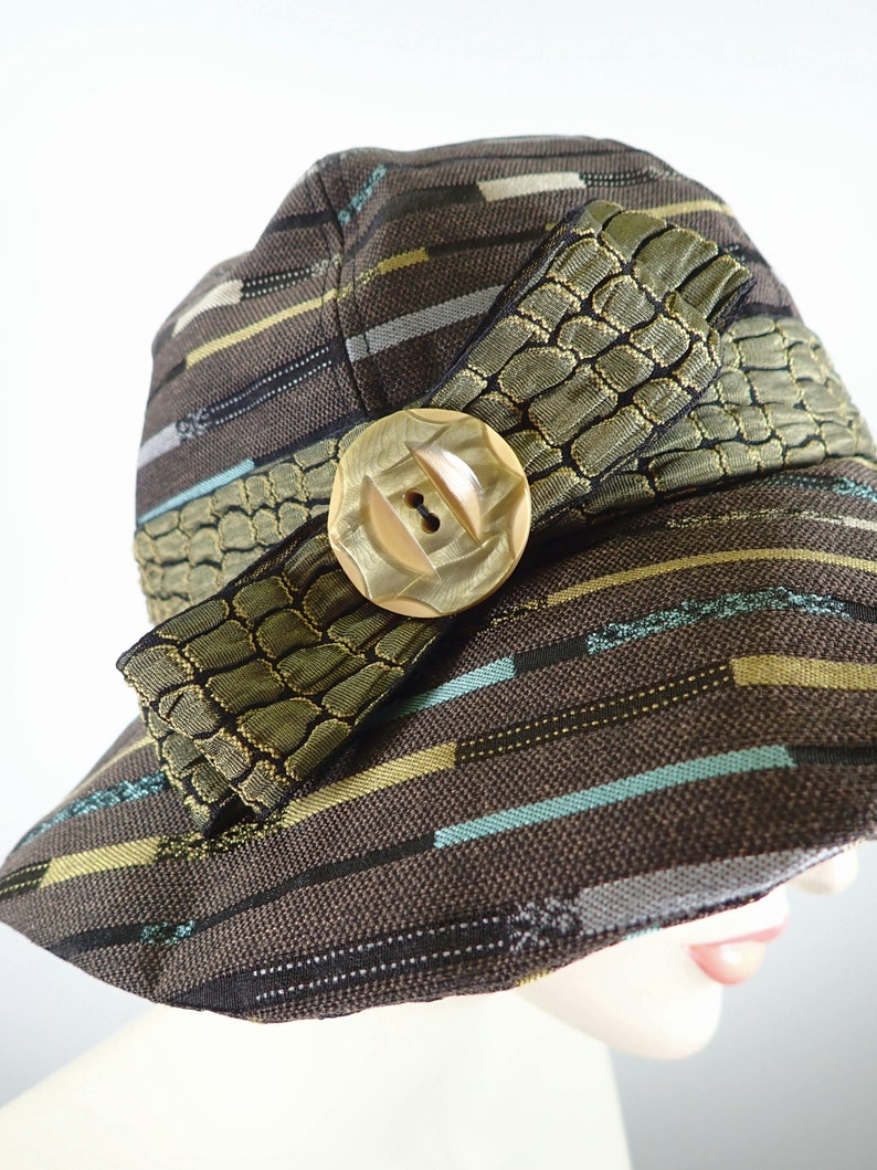 What a Great Hat Gold and Teal Miss Fisher Medium Brim Hat Brown Black