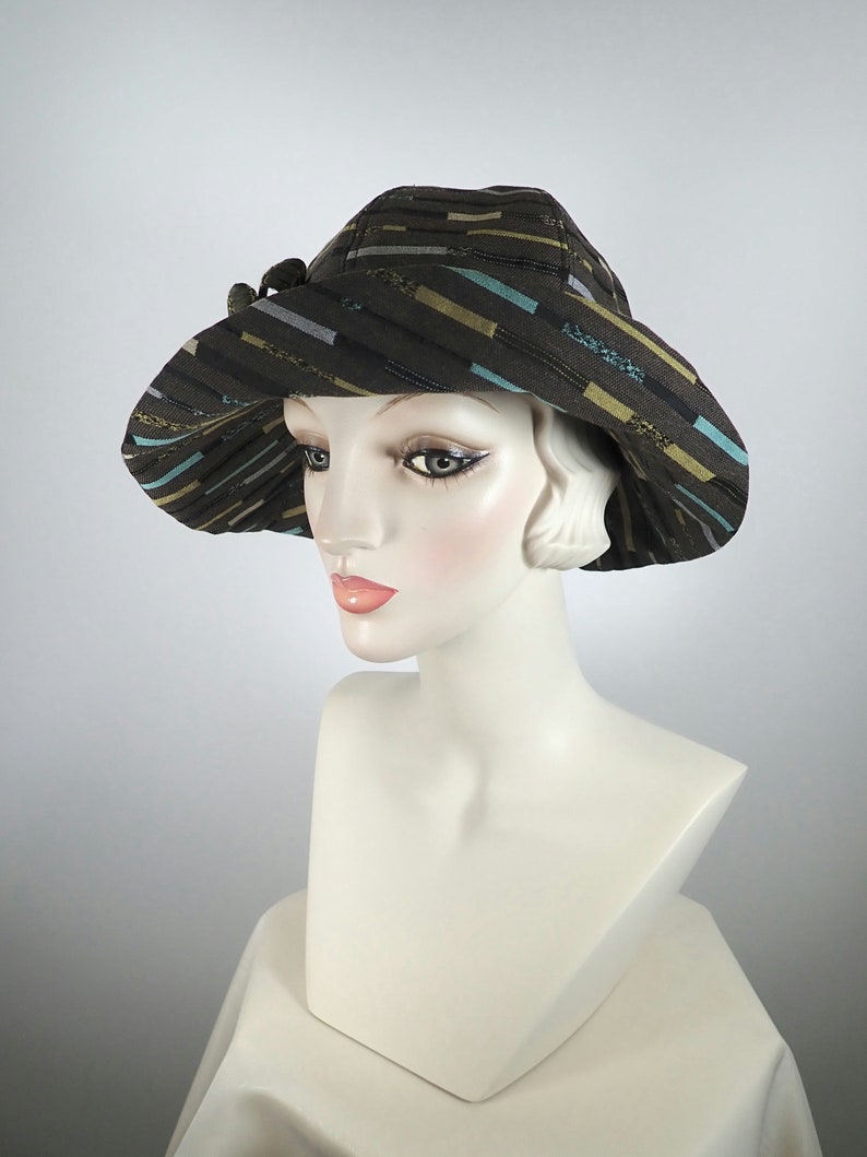 What a Great Hat Gold and Teal Miss Fisher Medium Brim Hat Brown Black