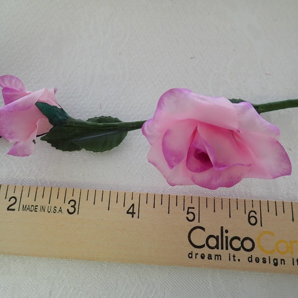 New old stock vintage millinery flower. Vintage Pink rose with purple edges. Small rose flower. Corsage Flower.