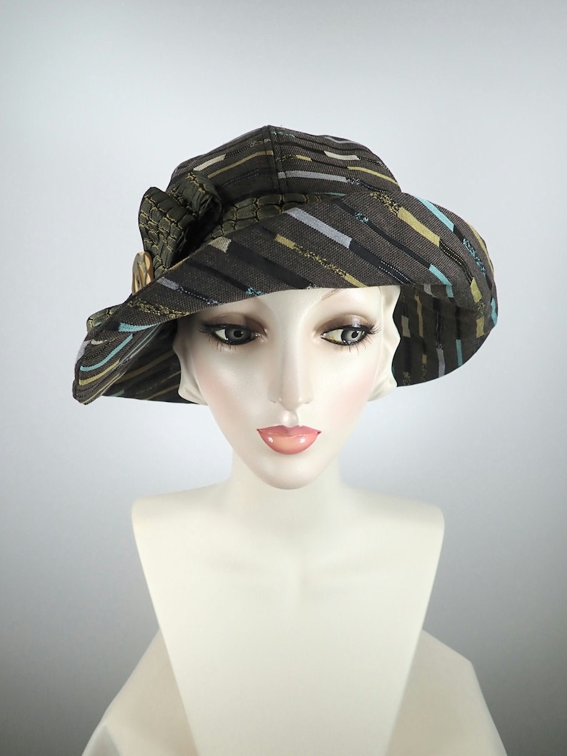What a Great Hat Gold and Teal Miss Fisher Medium Brim Hat Brown Black