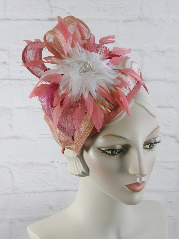 cream and pink wedding hats