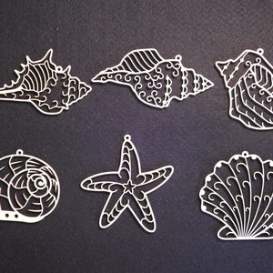 Filigree Seashell Ornaments - Set of 6 - Baltic Birch - Laser Cut