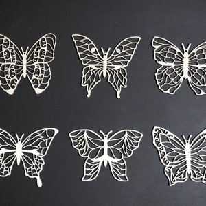 Filigree Butterfly Ornament Set (6) - Baltic Birch - Laser Cut
