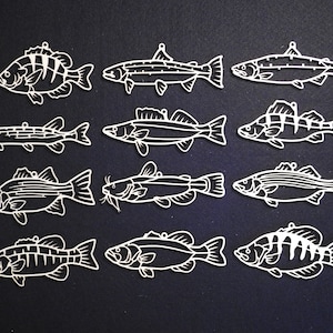 Fretwork Fish Ornaments - Set of 12 - Baltic Birch - Laser Cut