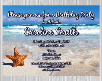 Adult Birthday Party Invitation | Starfish Photo Background | Beach Theme | Custom Invitation | *DIGITAL FILE*