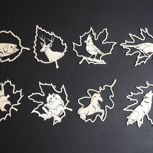 Forest Leaf Wildlife Ornament - Laser Cut - Baltic Birch - Complete Set of 32