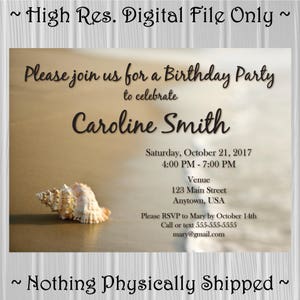 Adult Birthday Party Invitation | Seashell Photo Background | Beach Theme | Custom Invitation | *DIGITAL FILE*