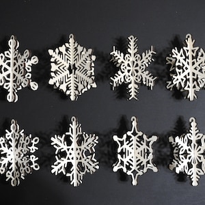 Dimensional 3D Slotted Snowflake Ornament Set (8) - Baltic Birch - Laser Cut