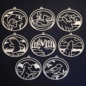 Double Oval Wildlife Ornaments - Set of 8 - Baltic Birch - Laser Cut