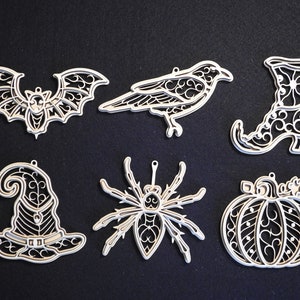 Filigree Halloween Layered Ornaments - Set of 6 - Baltic Birch - Laser Cut