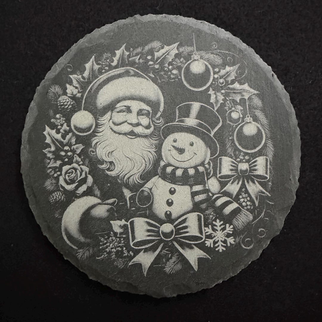 Laser Engraved Slate Coaster - Christmas - Santa & Snowman - Etsy