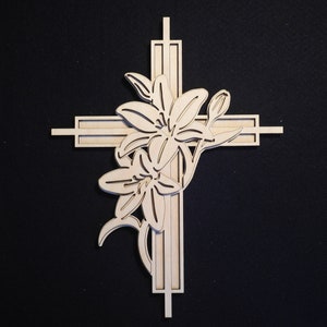 Layered Easter Lily Cross Wall Hanging - Baltic Birch - Laser Cut