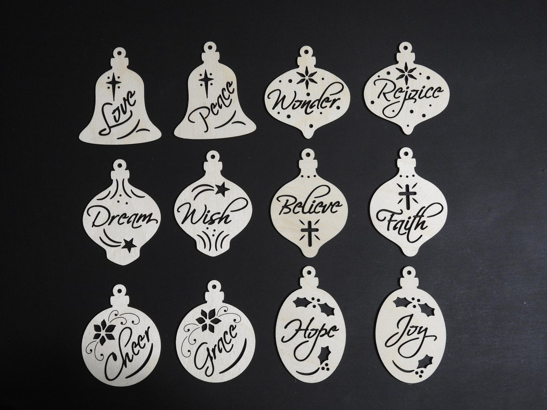 Traditional Christmas Words Ornament Set 12 Baltic Birch Etsy UK