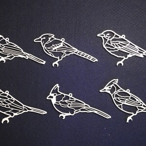 Filigree Songbird Ornaments - Set of 6 - Baltic Birch - Laser Cut