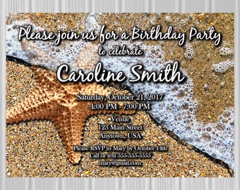 Adult Birthday Party Invitation | Starfish Photo Background | Beach Theme | Custom Invitation | *DIGITAL FILE*
