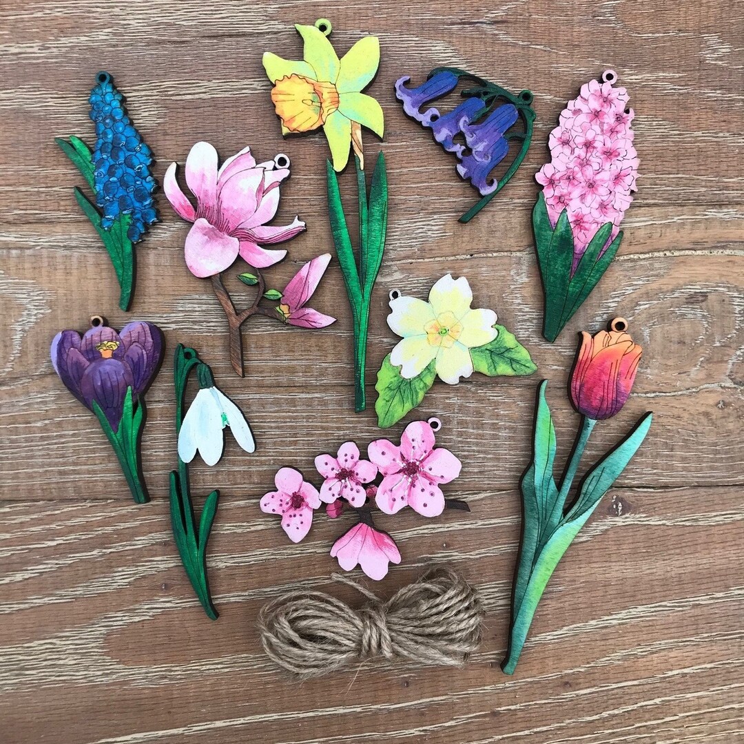 Ten Wooden Hanging Spring Flower Shapes - Etsy