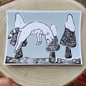 Lino Print Card ~ FOX forest ~ 5x7 Card ~ Oeuvre originale