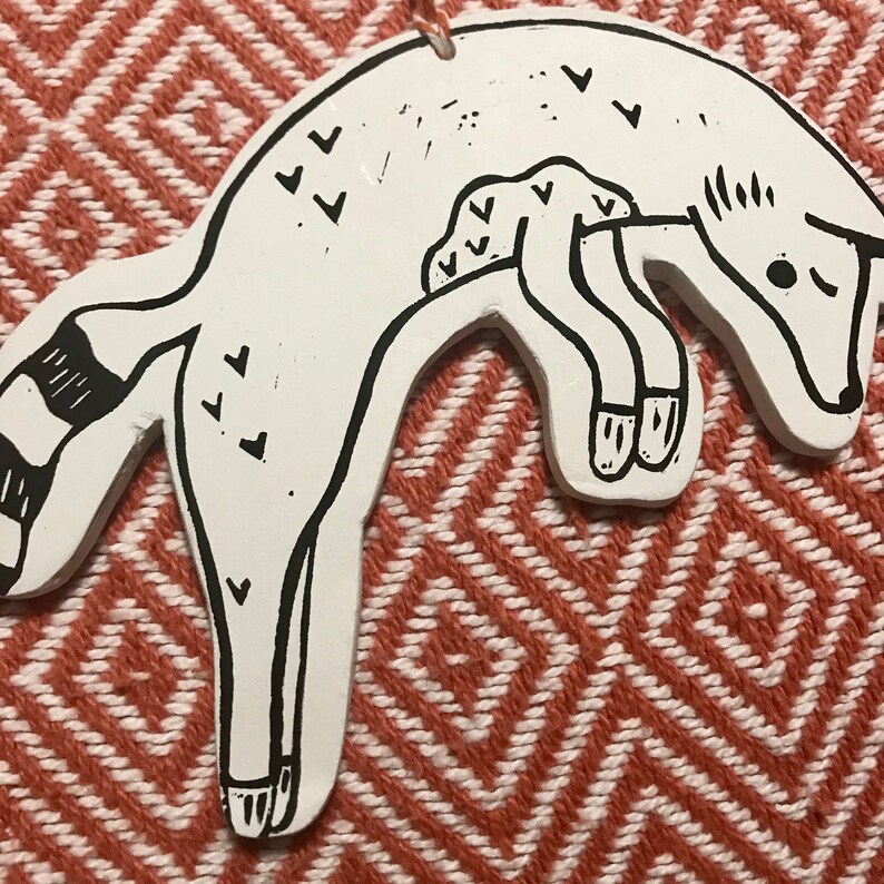 Fox ~ Lino Print ~ Clay Hanging Decoration