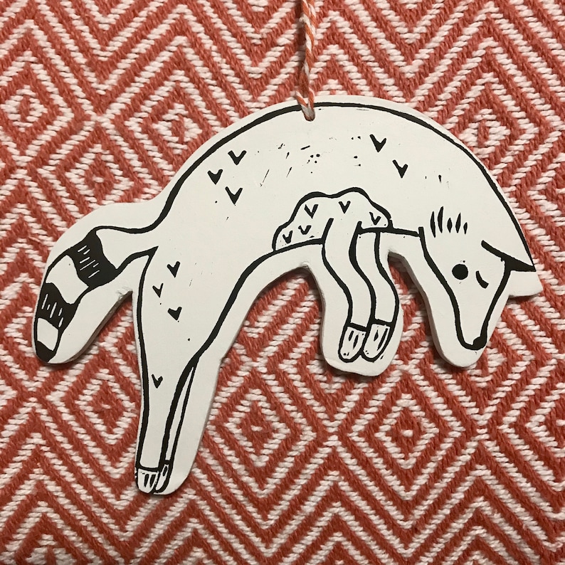 Fox ~ Lino Print ~ Clay Hanging Decoration