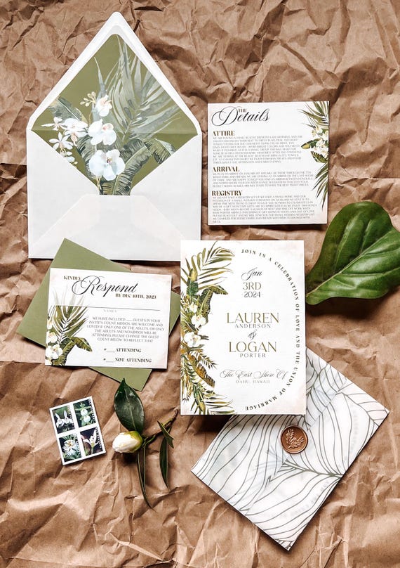Printed Tropical Destination Wedding Invitations - Pack of 25 - PHYSICAL ITEM