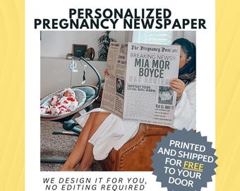 Custom Baby Announcement Newspaper  Personalized Pregnancy Announcement  Printed Baby Reveal Baby Shower Keepsake Newborn Photo Prop