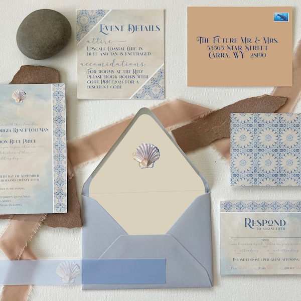 Physical Item - PRINTED Beach / Coastal Wedding Invitations Pack of 25