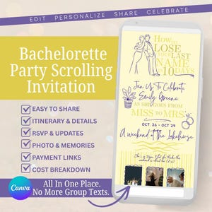 Bachelorette Invitation Website Template | Digital Scrolling Invite Canva | RSVP Itinerary Photo Gallery | Bach Party Editable