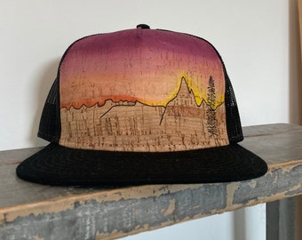 Hand Painted Mountains Cork Trucker Hat: Mt. Loki