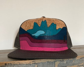 Hand Painted Mountains Cork Trucker Hat: Mulvey Basin