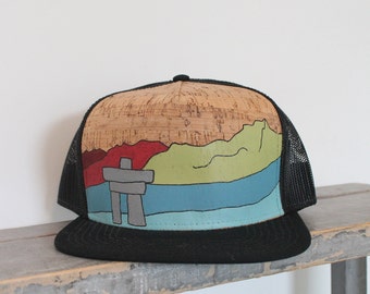 Hand Painted Mountains Cork Trucker Hat: Whistler