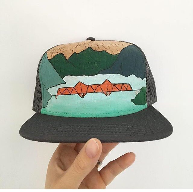 One-of-kind hand painted hat of Colorado mountains Hand Painted Trucker Hat, Mountain Cross at Sunset, One of a  main image 4