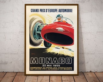 1955 Monaco Grand Prix Poster, Race Fan Gift, Fine Art Print, Formula 1 racing poster print, Wall Decor Gift for Him Vintage race car poster