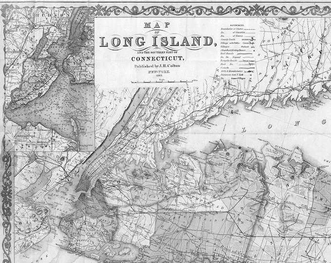 Long Island Gift Map, Long Island Map, Map of Long Island, Long Island NY, Long  Island Decor, Old Map, Vintage Map of Long Island, Map Art