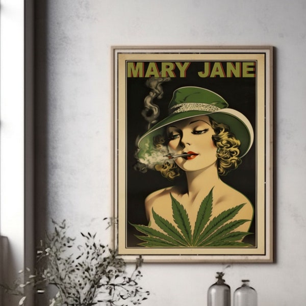 Vintage 1930's Speakeasy Mary Jane poster Cannabis Dispensary Marijuana Poster Hippie Fine Art Print - Stoner gift ideas hipster wall decor