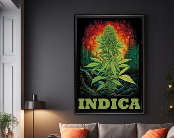 Indica Marijuana poster Speakeasy Cannabis Dispensary Colorful Mary jane Poster Hippie Fine Art Print - Stoner gift ideas hipster wall decor