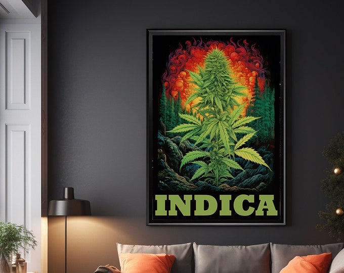 Indica Marijuana poster Speakeasy Cannabis Dispensary Colorful Mary jane Poster Hippie Fine Art Print - Stoner gift ideas hipster wall decor