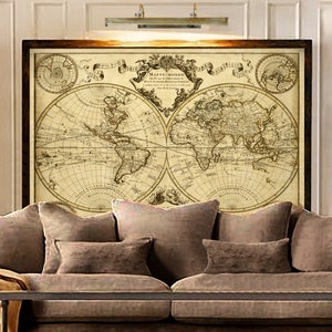 1720 Old World Map,World Map wall art, Historic Map Antique Style map art Guillaume de L'Isle mappe monde Wall Map Vintage Map Home Decor image 1