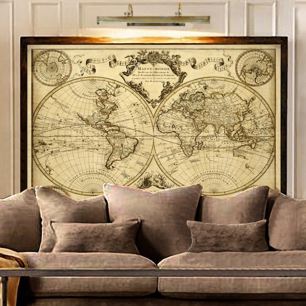 1720 Mapa del Viejo Mundo,Mapa del Mundo arte mural, Mapa histórico Arte del mapa de estilo antiguo Guillaume de L'Isle mappe monde Mapa mural Mapa vintage Decoración del hogar