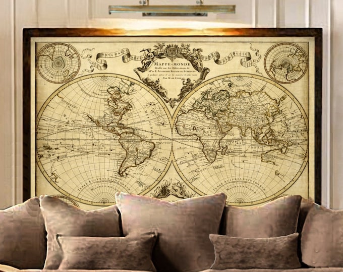 1720 Old World Map,World Map wall art, Historic Map Antique Style map art Guillaume de L'Isle mappe monde Wall Map Vintage Map Home Decor