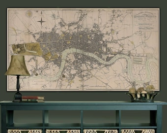London England Map Print Large Vintage Historic Old 1807 Antique london Wall Map Fine Art Print Vintage Map decor gift